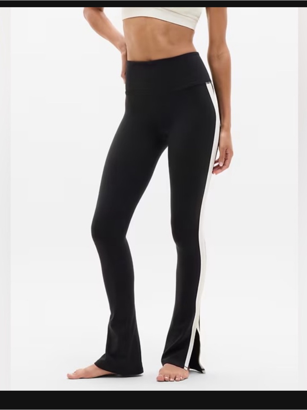 Athleta Elation Ultra High Rise Sport Split Flare Leggings White Side Stripe